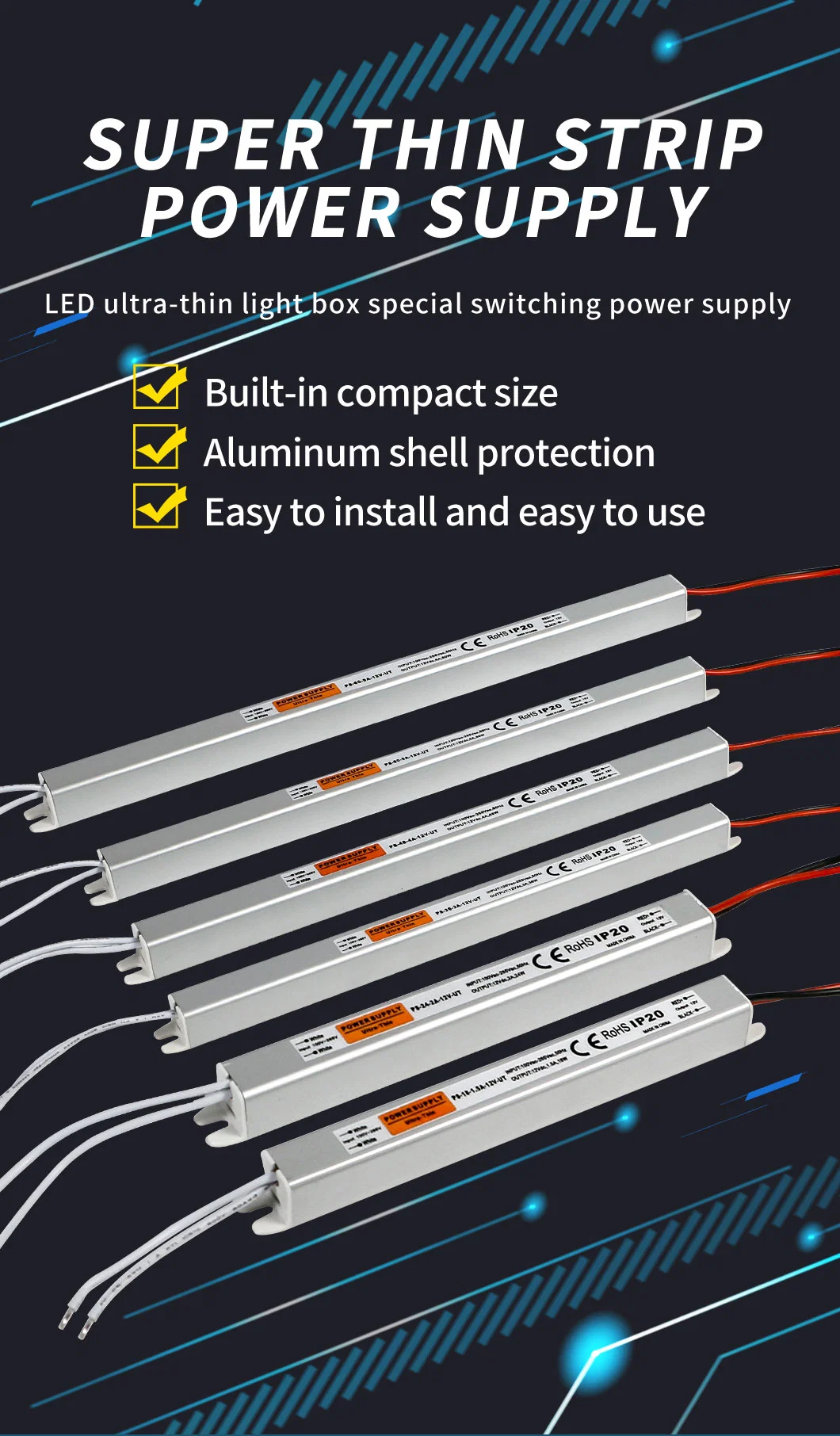 Ultra-Thin 12V 2A 24W Slim Strip Light Box Power Supply for LED Strip Lights and UV Soft Film Advertising Light Box